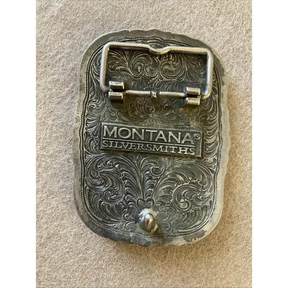 Montana Silversmiths Engraved Cross Belt‎ Buckle Silver Floral Western